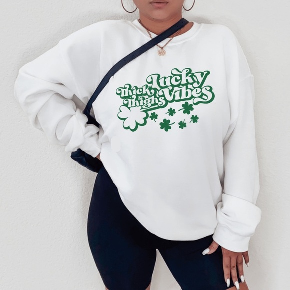 Thick thighs St Patrick’s day Crew Neck Long Sleeve Sweatshirt - Picture 1 of 2
